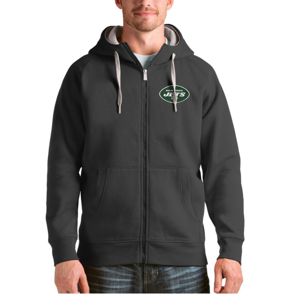 Men's Antigua Charcoal New York Jets Victory Full-Zip Hoodie - Size: XL